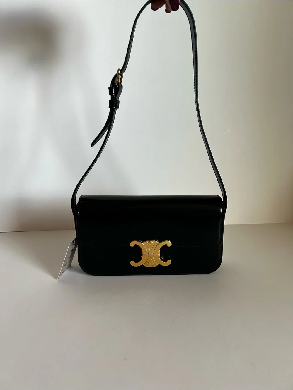 Celine Black Shoulder Bag with Gold Triomphe Clasp